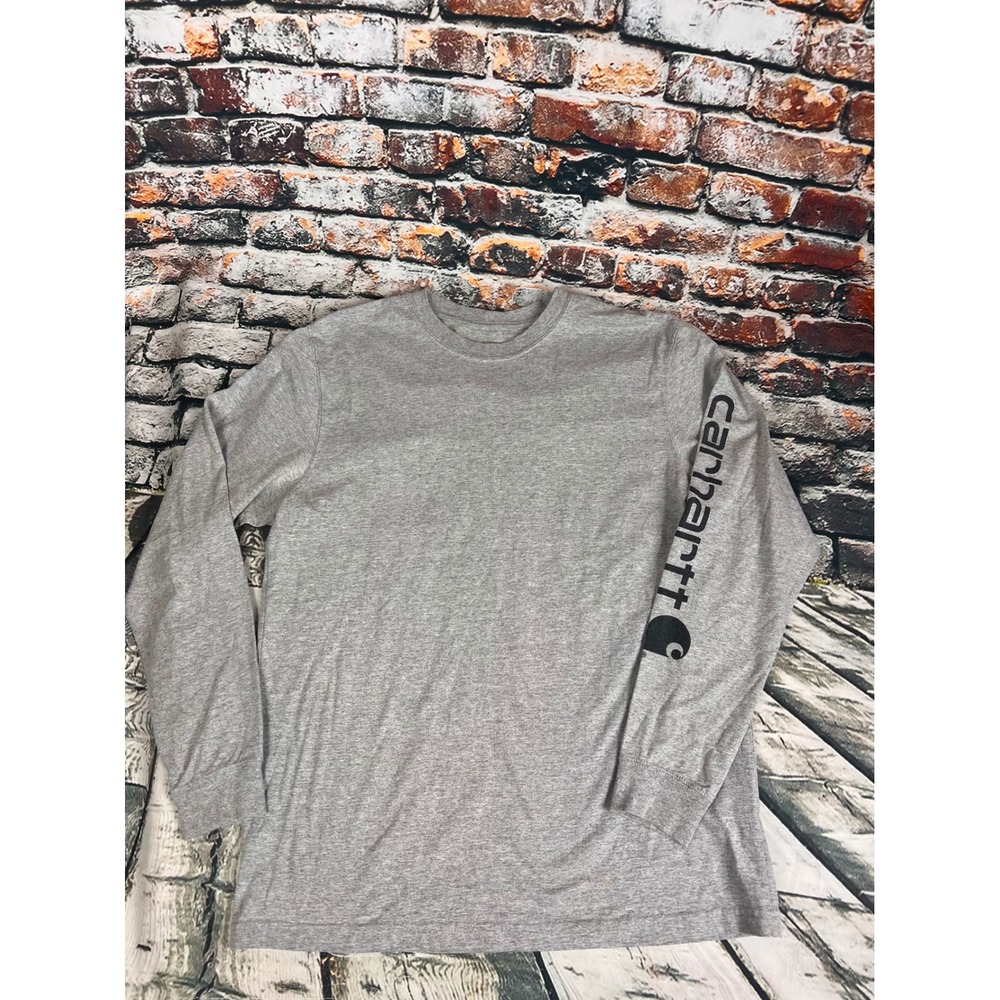 Carhartt Mens K231 Long Sleeve Graphic Logo T-Shirt Gray Original Fit Medium M
